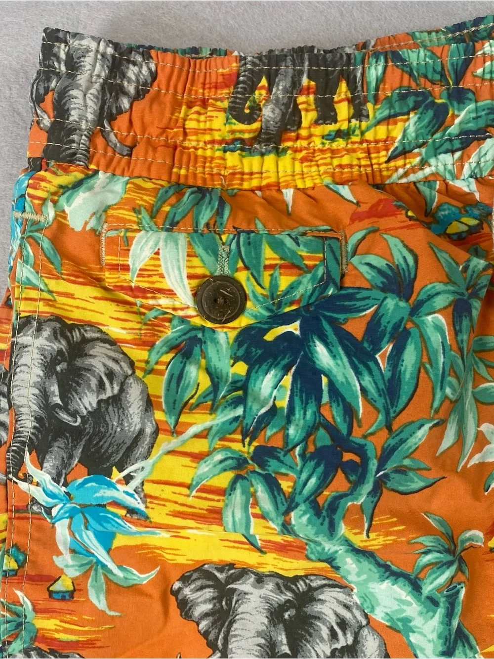 Polo Ralph Lauren Elephant Tropical Print Swim Trunks Men’s L Orange Mesh Lined